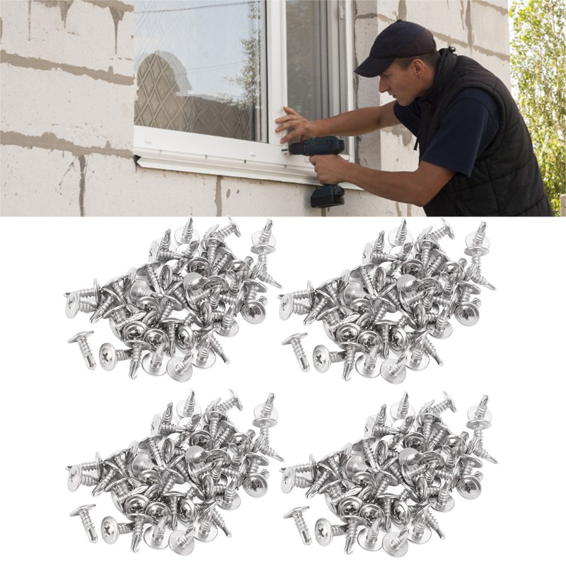200Pcs Self Drilling Screw M4.2x13 Round Washer Head Stainless Steel