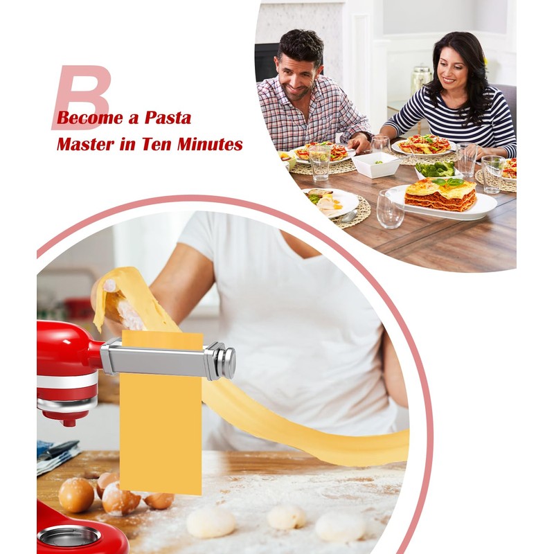 Pasta Roller Attachment for KitchenAid Stand Mixer, Stainless Steel Pasta