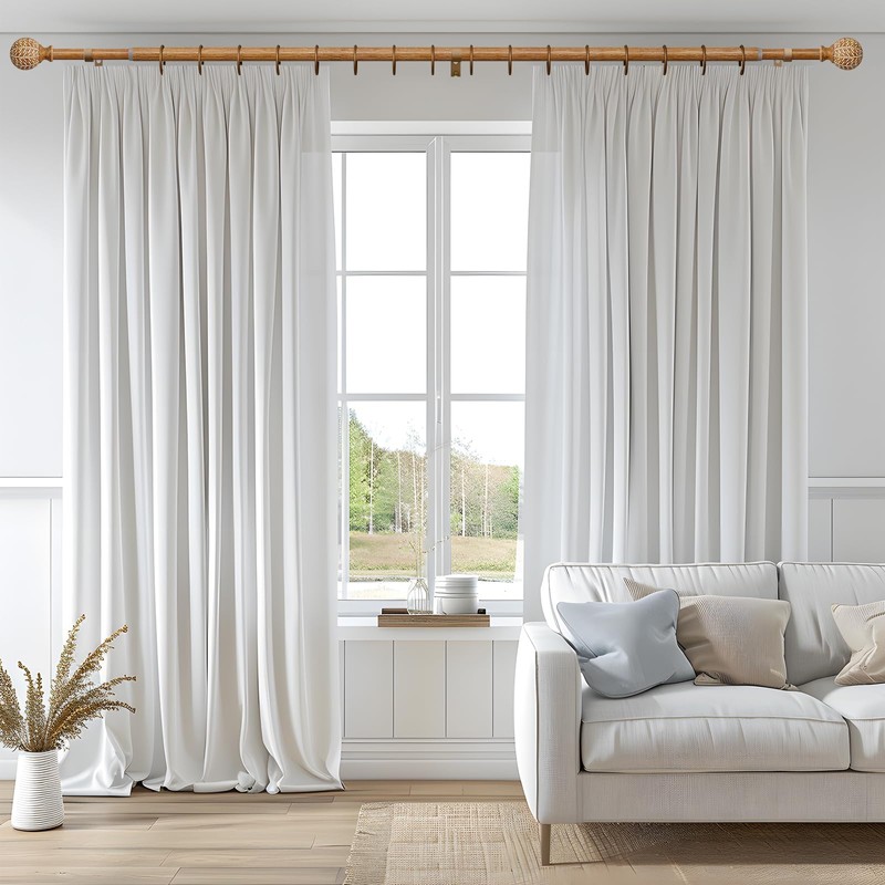 QDWIS Imitation Wood Grain Ball Curtain Rods for Windows 48