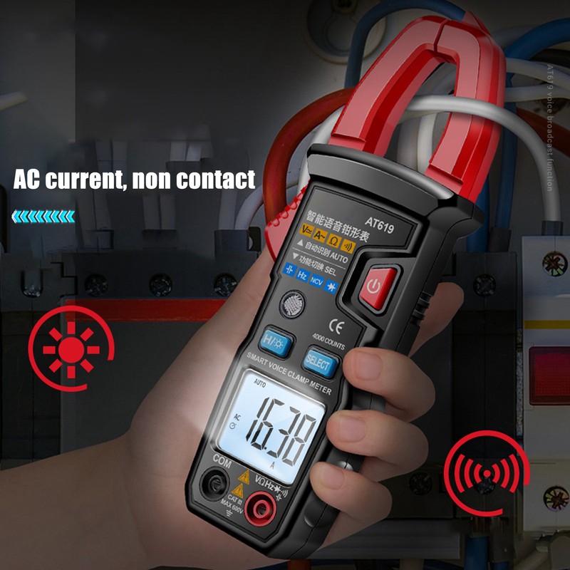 Digital Clamp Meter Automatic Intelligent Voice Announcement ABS Red Multi