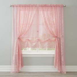 BrylaneHome Vintage Lace Rod-Pocket Panel Curtain Window Drape - 56I W 72I L, Blush