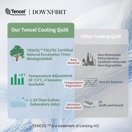 DOWNFORT King Size Cooling Comforter with Tencel™ Fill for Hot Sleepers & Night Sweats - Lightweight, Double-Sided Breathable All Season Thin Bedding - King/Cali King, Gray 106x90 Inches