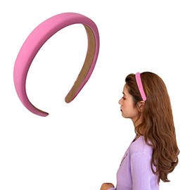 Chunky Padded Headbands Puffy Hairband for Women Sponge Wide Head Band Non Slip Satin Hair Band for Women Pink Comfort Hair Accessories Puffy Soft HeadBands for Women Girls
