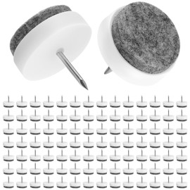 QWORK® Pack of 100 Felt Furniture Gliders, Diameter 24 mm, Felt Floor Protection, Grey Felt Pads with Screws for Chair Furniture