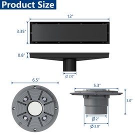 Neodrain 12-Inch Matte Black Linear Shower Drain, 2-in-1 Flat & Tile Insert Cover, Stainless Steel Linear Drain, Rectangle Shower Floor Drain with Hair Strainer, Shower Drain Base