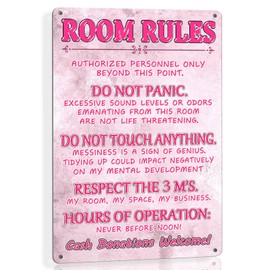 Funny Room Rules Sign Bedroom Door Decor Pink Room Decor For Teen Girls Cute Stuff Fun Room Metal Signs For Teen Girl Cool Preppy Things Decorations For Bedroom Sign