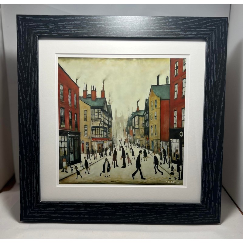 Greetingles Lowry-Style 12"/31cm Square Framed Print. Beautiful Black Ash Frame