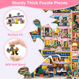 500 Piece Puzzle for Adults, Colorful Paris Street Jigsaw Puzzles 500 Pieces, Flower Cafes Building Puzzles 500 Pieces for Teens Adults Seniors, City Town Jigsaw Puzzle,Family Puzzle Game Toy Gift