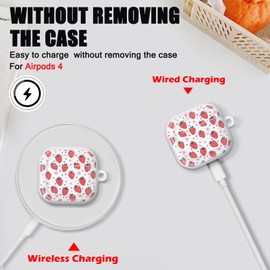 DiyGody for AirPods 4 (2024) Case for Women Girls with Cute Keychain, Strawberry Flowers Pattern Shockproof Full Protective Cover Case for AirPods 4th Generation