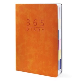 2025 Diary Planner,A5 Calendar Book with Tabs,Soft Leather Orange Cover,Daily Diary Notebook,from Jan 2025 - Dec 2026,8.4 x 5.7 inch