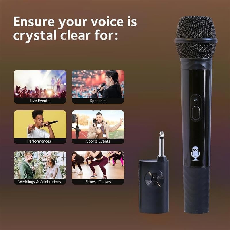 Singing Machine Portable Wireless Microphone (Black) - Premium Unidirectional UHF