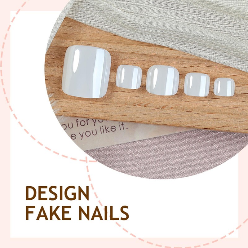 White Chrome Press on Toenails Short Square Fake Toe Nails