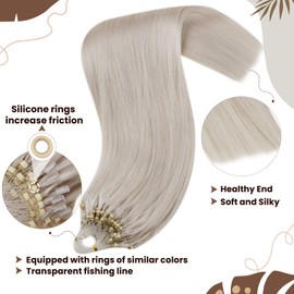 Hetto Blonde Micro Ring Extensions, Real Hair Remy Micro Ring Real Hair Extensions, Natural Micro Ring Real Hair Extensions, Platinum Blonde Cold Fusion #60 30 cm 40 g 1 g/s