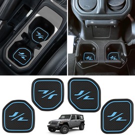 LAIKOU 4PCs Anti dust Mat Inserts Coaster fit for Jeep Wrangler JL JLU 2018-2024 Sports Rubicon Gladiator JT Front & Rear Non-Slip Auto Cup Holder Liner Pad Interior Accessories (Baby Blue)