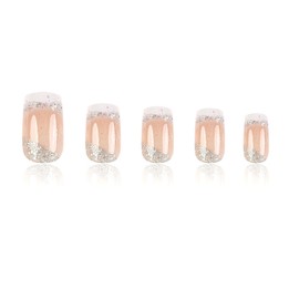 Press on Nails Medium Square OFDNE French Tip Fake Nails with Glitter Designs False Nails Glossy Glue on Nails Stick on Nails Artificial Nails Acrylic Nails for Women Girls 24 Pcs