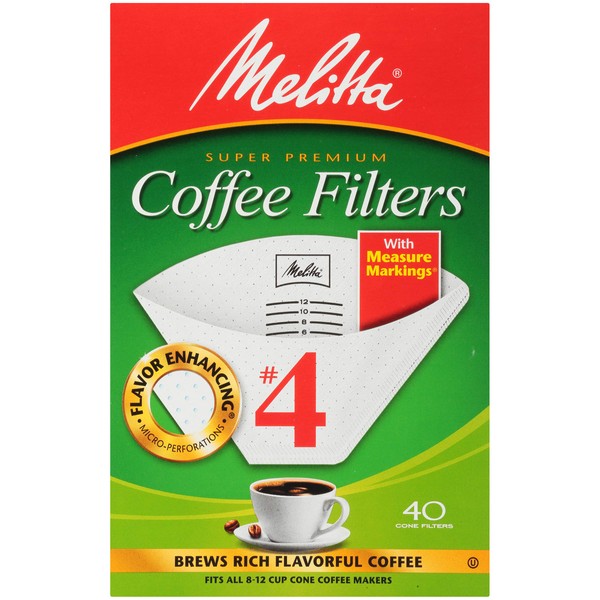 Melitta #4 Cone Coffee Filters, White, 40 Total Filters Count - Packaging May Vary