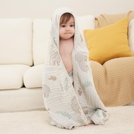 HardNok - Toalla de baño de muselina de bambú con capucha, 32 x 32 pulgadas, seda suave y cómoda, toalla de baño grande de 6 capas para niños, niñas (morado océano)