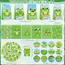 Obussgar Frog Party Favor Supplies Including Cartoon Frog Theme Gift Bags, Stickers, Badges, Bracelets, for Children's Birthday Party Supplies