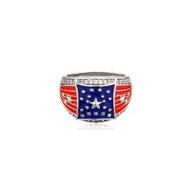 JINAO American Flag Rings for Men 14K Gold-Plated - Patriotic Chunky Ring with 5A Cubic Zirconia Border & Oil Painting Craft, Mens Fashion Jewelry 7-11 (Silvery, 10)