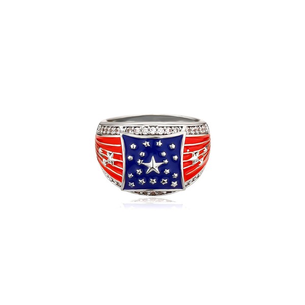 JINAO American Flag Rings for Men 14K Gold-Plated - Patriotic