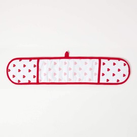 HOMESCAPES - Pure Cotton Double Oven Glove - Hearts - Red Pink - 18 x 84 cm - Fully Coordinated Washable Kitchen Linen