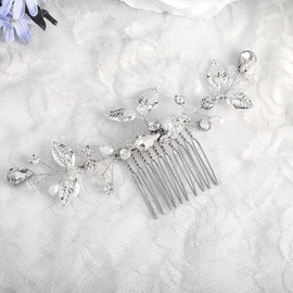 Easedaily Rhinestone Bride Wedding Hair Comb Silver Leaf Bridal Hair Pieces Crystal Hair Clip Side Combs Hair Accessories for Women and Girls