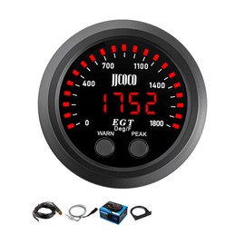 JJCOCO 1800°F Pyrometer Exhaust Gas Temp Gauge Kit with 1/8NPT Type K EGT Sensor & Bracket LED Digital Display Exhaust Gas Temperature Meter for Car & Truck 2-1/16" (52mm)