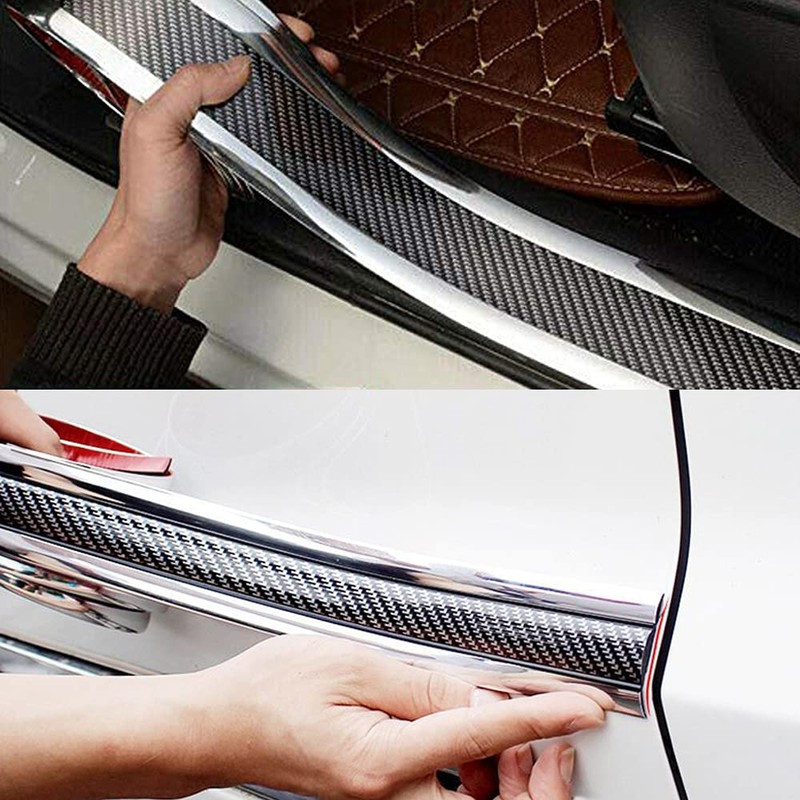 ETOPARS Car Door Sill Protector Strips Carbon Fiber Silver Auto