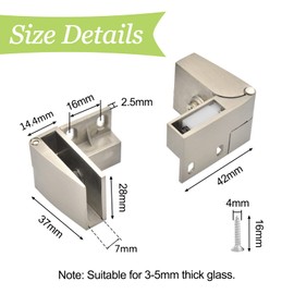 UFURMATE Glass Door Hinge 2 Pieces Frameless Glass Door Hinge 90 Degree Side Mounted Glass Door Hinge Single Side Glass Clamp Hinge with Screws for 3-5mm Thick Glass (Brushed)