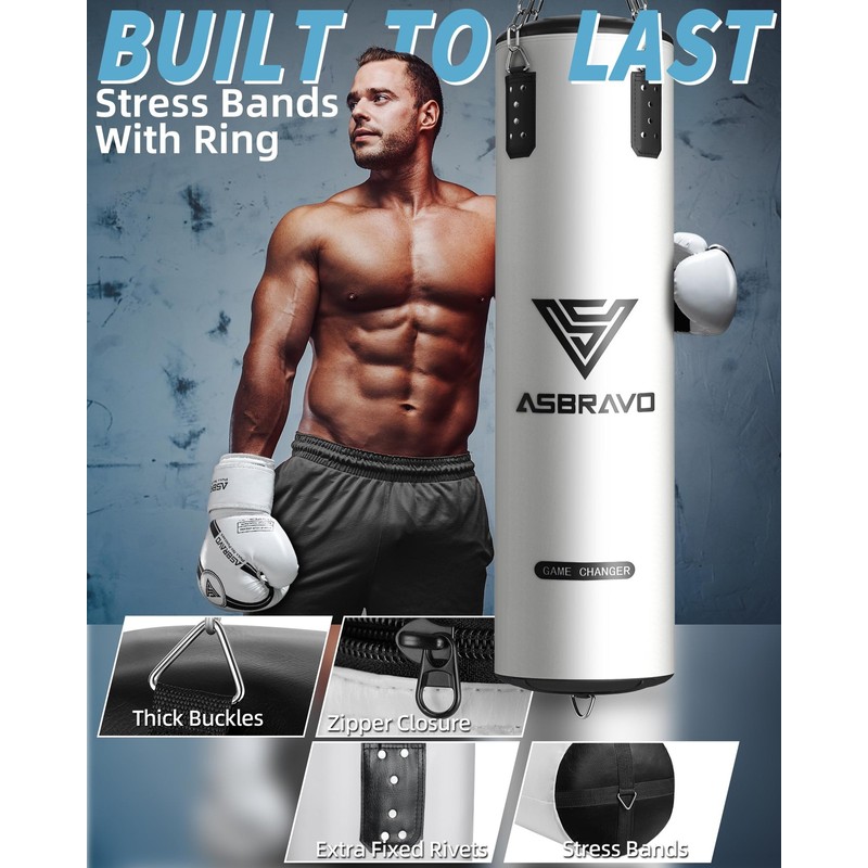 ASBRAVO Punching Bag for Adults, 4ft PU Heavy Boxing Bag