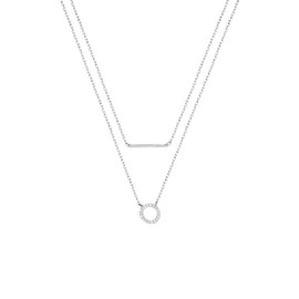 Layered Necklace Disc Choker Necklace for Women Silver Layering Bar Circle Choker Necklace (Silvery, One Size)