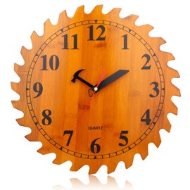 CIGERA 12 Inch Wood Wall Clock with Circular Saw Blade Dial, Handsaw and Hammer Pointer,Great Decor for Farmhouse,Garages and Man Cave
