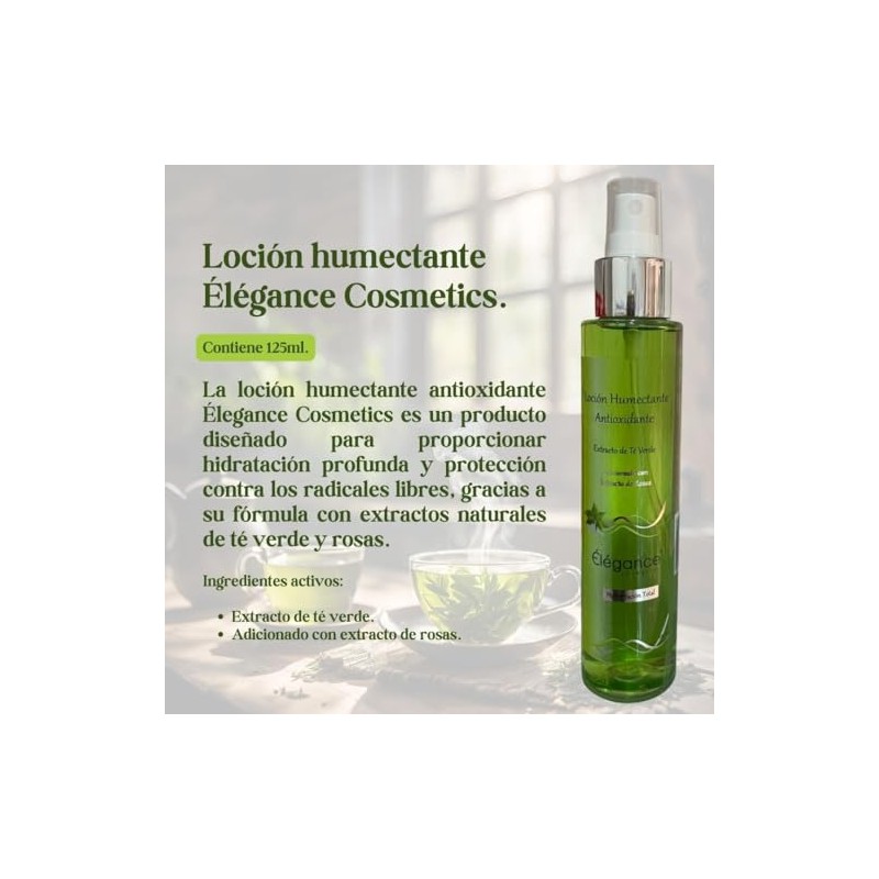 Kit Élégance Cosmetics, Loción Humectante de Té Verde + Desmaquillante