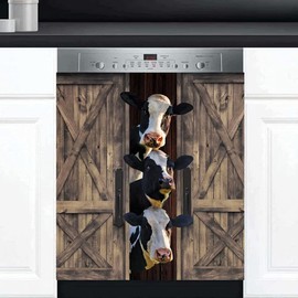 Homega Heifer Dishwasher Cover Funny Cow Magnet Sticker, Farm Animal Fridge Decal Magnetic Refrigerator Door Panels, Kitchen Home Appliances Decor Stickers, Magnet: 23 Inch x26 Inch