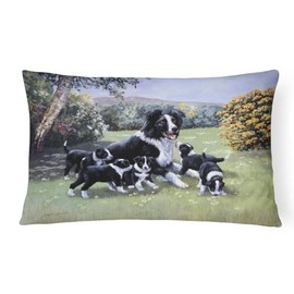 Caroline's Treasures BDBA0257PW1216 Border Collie Puppies with Momma Canvas Fabric Decorative Pillow Machine Washable, Indoor Outdoor Decorative Pillow for Couch, Bed or Patio, 12HX16W