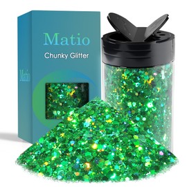 Matio Holographic Chunky Glitter,7.8oz/220g Royal Green Craft Glitter for Resin Chunky Nail Flake Sequin Mixed Fine Glitter Powder Bulk Holographic Glitter for Nail Art Tumbler Cosmetic Festival Decor