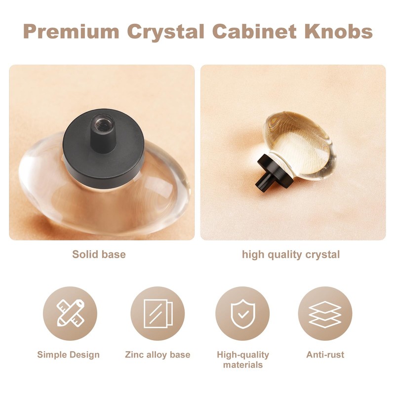 CLCTK 4 Pack Glass Cabinet Knobs and Pulls, Oval Crystal