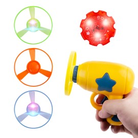 Berry President Flying Saucer Toy, Flying Disc Launch Playset with Rotating Flash Light, Indoor Outdoor Twist Shoot Toy for Kids Aged 3 Years Old & Up (Yellow)