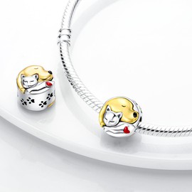 NUJIFFY Cute Animal Charms 925 Sterling Silver Charms Pendant for Bracelet Bear Charms Dog Charms, Compatible with European Bracelets for Women Jewellery Gift, Silver, No Gemstone