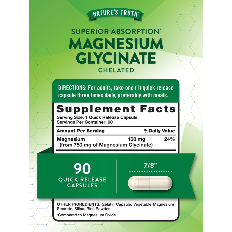Nature's Truth Magnesium Glycinate Capsules | Supplement for Adults |