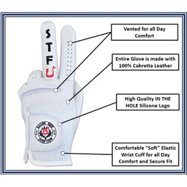 STFU Funny Men's Golf Glove - Premium 100% Cabretta Leather Shocker Golf Gloves, Golf Attire and Essentials for Men, Fun Golfer Gag Gift, Adult Right or Left Hand, Small to XXL Sizes