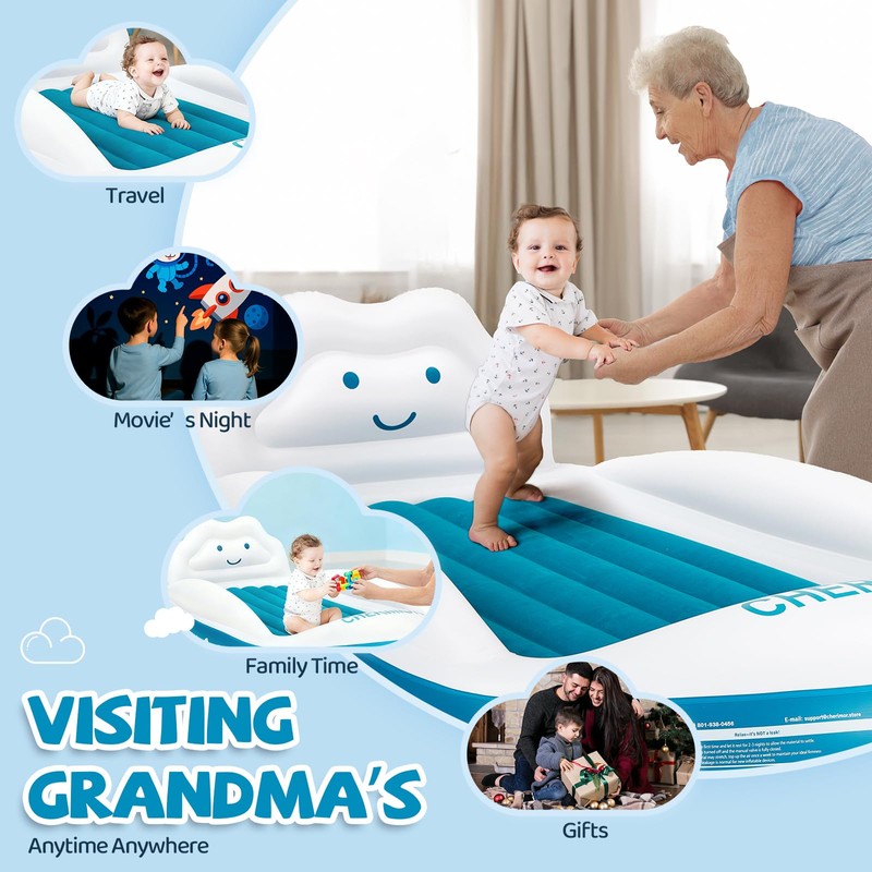 CHERIMOR Inflatable Toddler Travel Bed with Safety Bumpers & Electric
