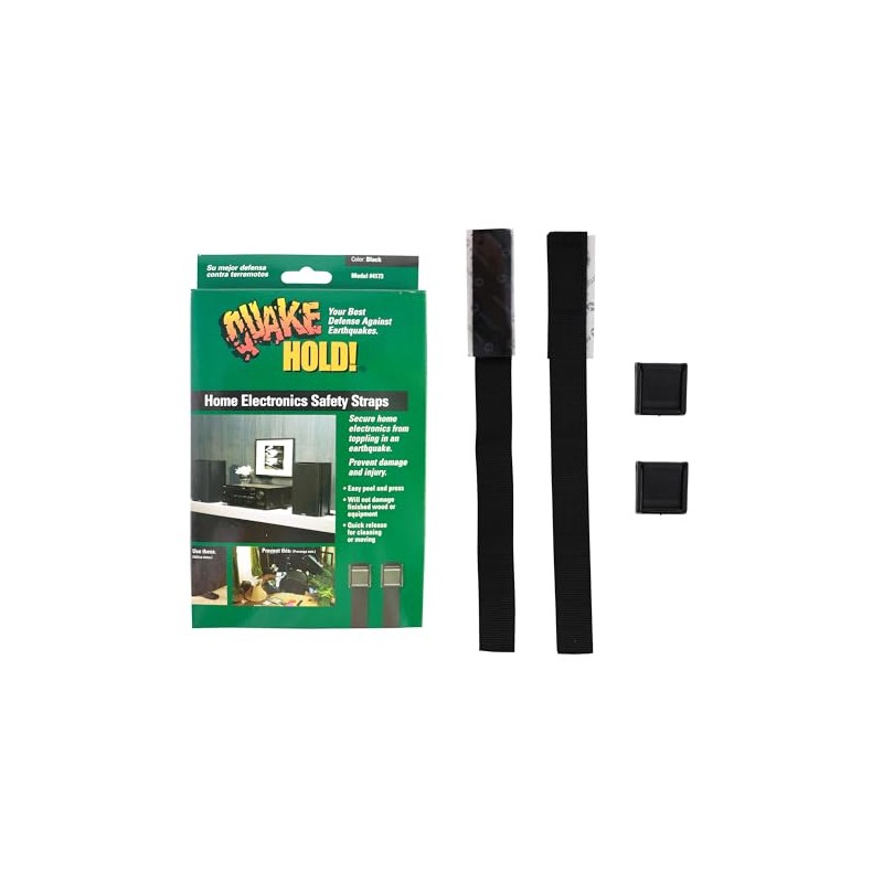 QuakeHold! 4173 Home Electronic Safety Strap, Black 11 Inch