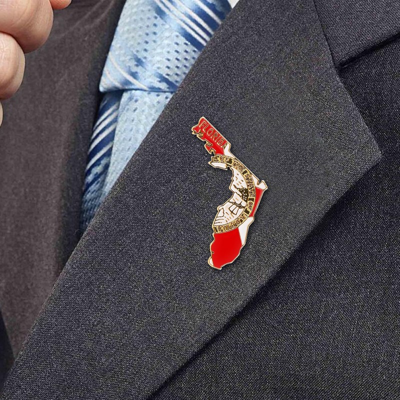 Florida State Shaped Map Lapel Metal Pin Enamel Brooch Keepsake
