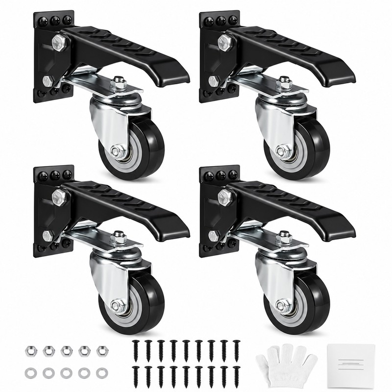 Set of 4 Retractable Workbench Casters – 2.5" 360° Swivel