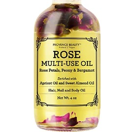 BEAUTE DE PROVENCE Multi-Use Oil for Face, Body and Hair - Organic Blend of Apricot, Vitamin E and Sweet Almond Oil Moisturizer for Dry Skin, Scalp and Nails - Rose Petals, and Bergamot Essential Oil - 4 Fl Oz