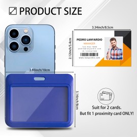 Lanyardio 1 Pack Sliding Horizontal ID Badge Holder Hard Blue Plastic Card Case Protector Pouch with Clear Window for Office School ID Credit Cards and Proximity Key Cards