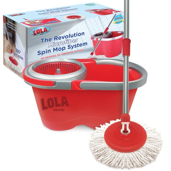 The Revolution Microfiber Spin Mop System | Hardwood, Tile, Marble, and Laminate Floor Cleaner | Wet and Dry Usage | 360° Spinning Action | Machine Washable,Red