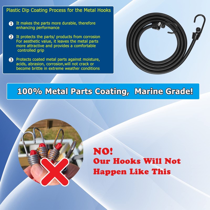 Joneaz Rubber Bungee Cords with Metal Hooks Heavy Duty Outdoor