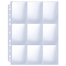 HERKKA Trading Card Sleeve Pages, 100 Pack 9 Pocket Trading Card Storage Album Pages 11 Holes Fit 3 Ring Binder